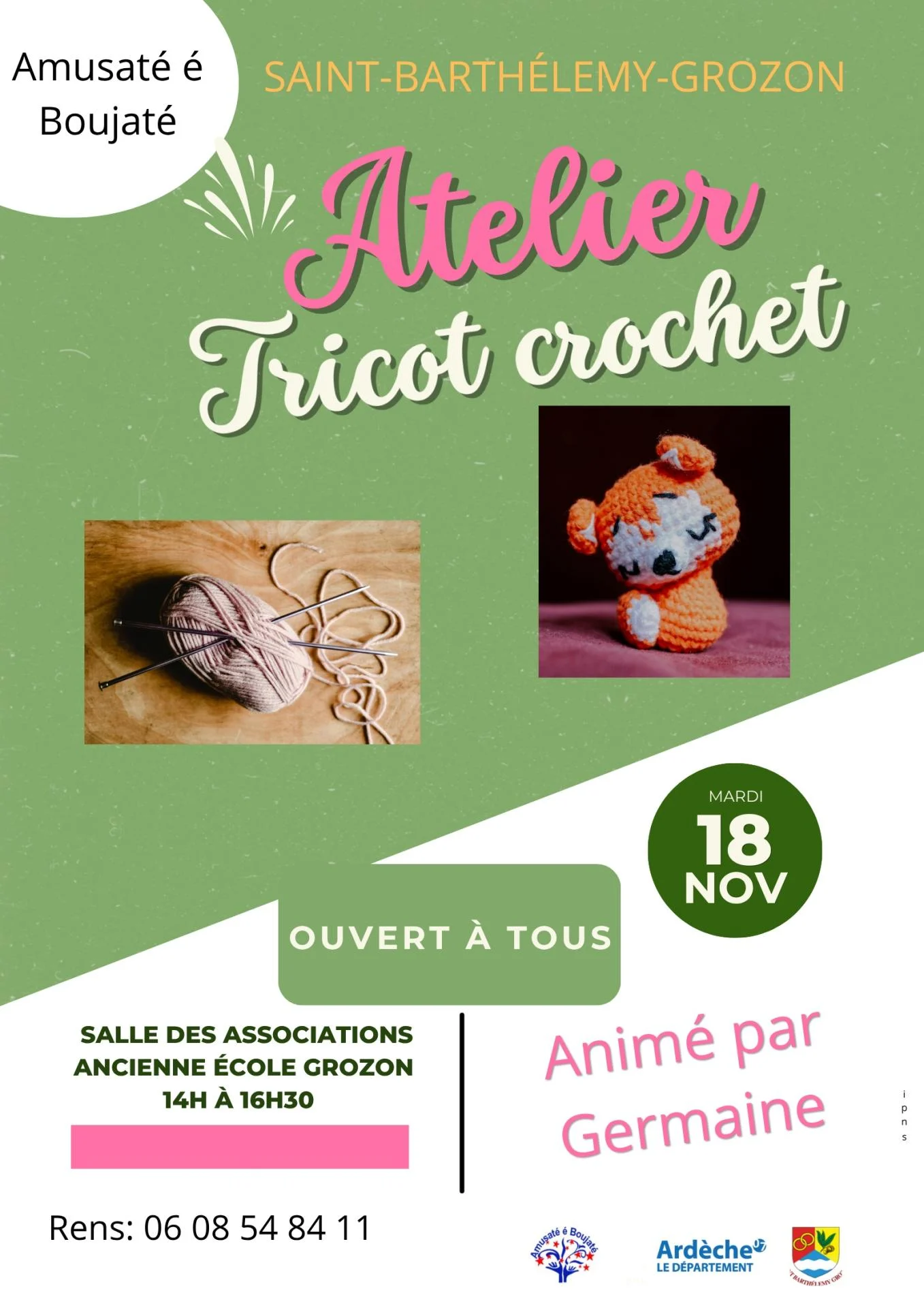 Affiche atelier tricot crochet 18 nov 25