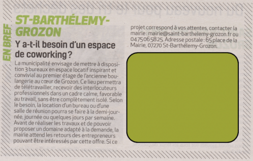 Article sur coworking hebdo arde che du 15 avr 21