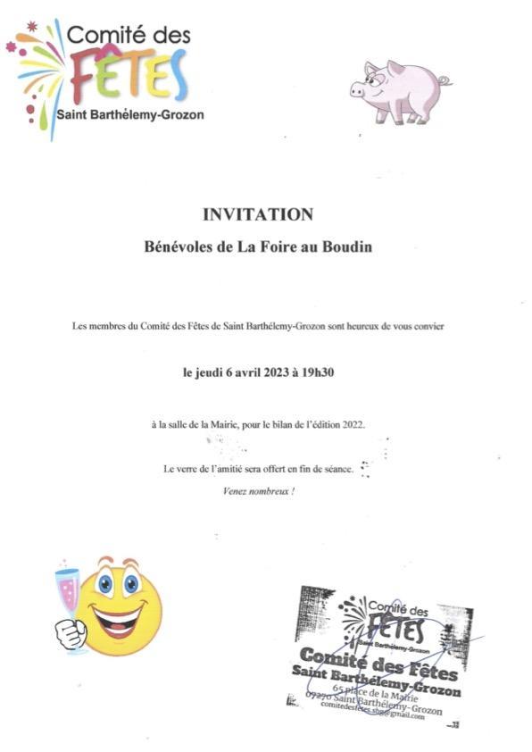 Comite des fe tes invitation bilan foire au boudin 06 avr 23