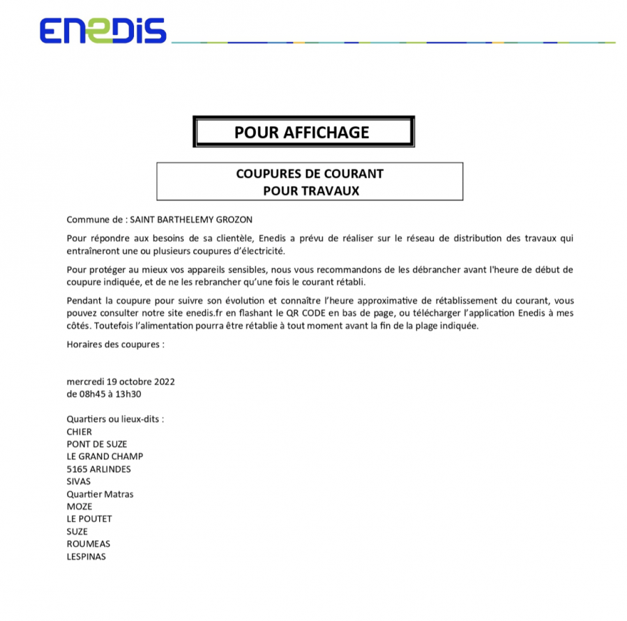 Coupure de courant annonce enedis 19 oct 22