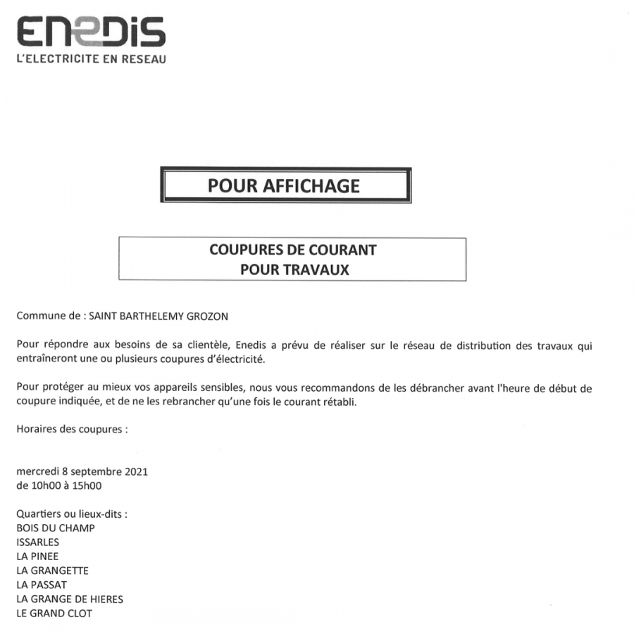 Coupures courant enedis 08 sep 21