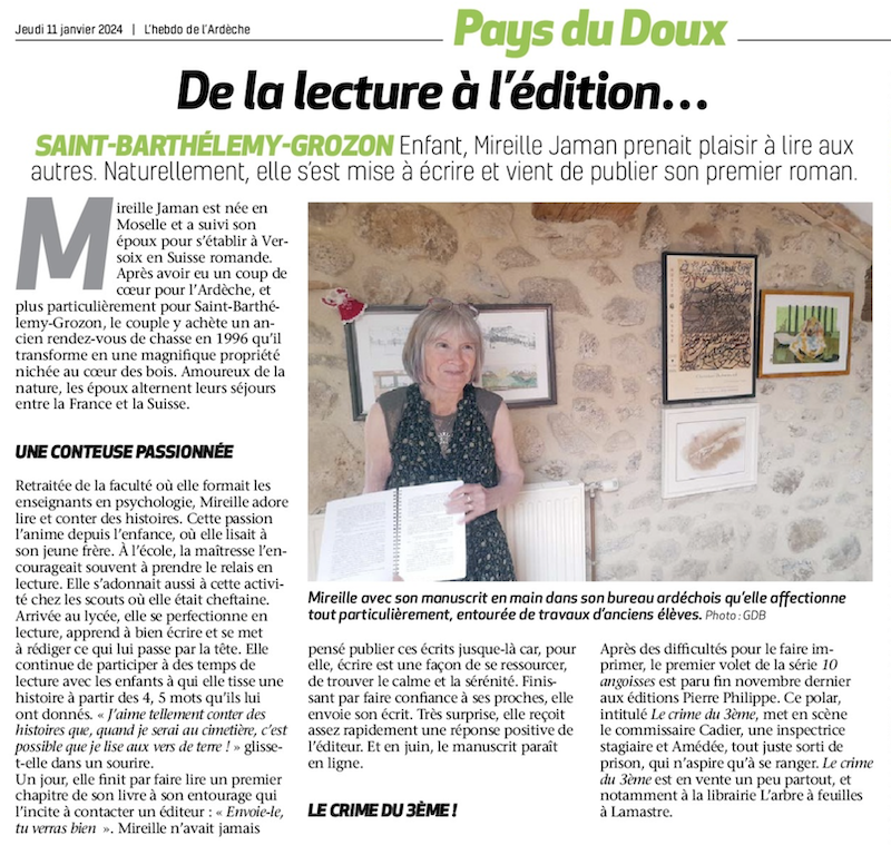 Mireille jaman article hebdo arde che 11 jan 24